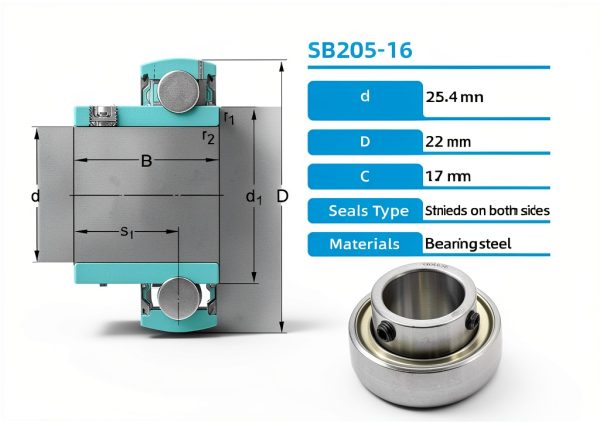 DEEG 1" Insert Ball Bearing SB205-16 Chrome Steel Set Screw Design-0